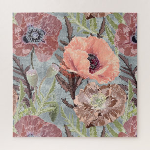 Poppie roze florale achtergrond stylis legpuzzel