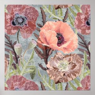Poppie roze florale achtergrond stylis poster