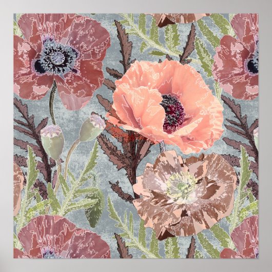 Poppie roze florale  achtergrond stylis poster (Voorkant)