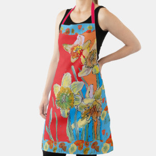 Poppie Waterverf Daffodil Rood Bloedfloraal Apron Schort