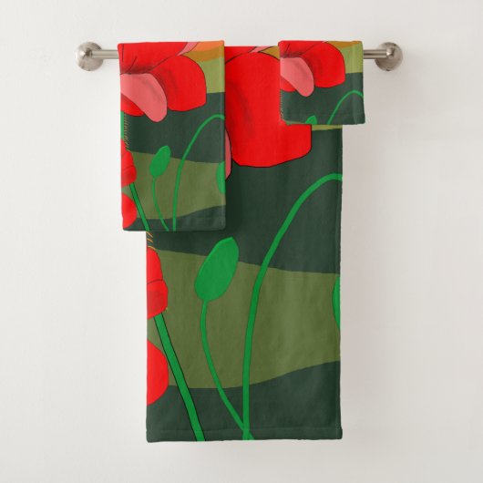 Poppie weide bij zonsondergang bad handdoek (Insitu)