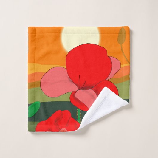 Poppie weide bij zonsondergang bad handdoek (Wasdoekje)