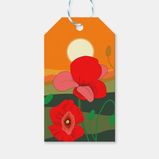 Poppie weide bij zonsondergang cadeaulabel (Voorkant)