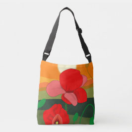 Poppie weide bij zonsondergang crossbody tas