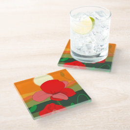 Poppie weide bij zonsondergang glazen onderzetter