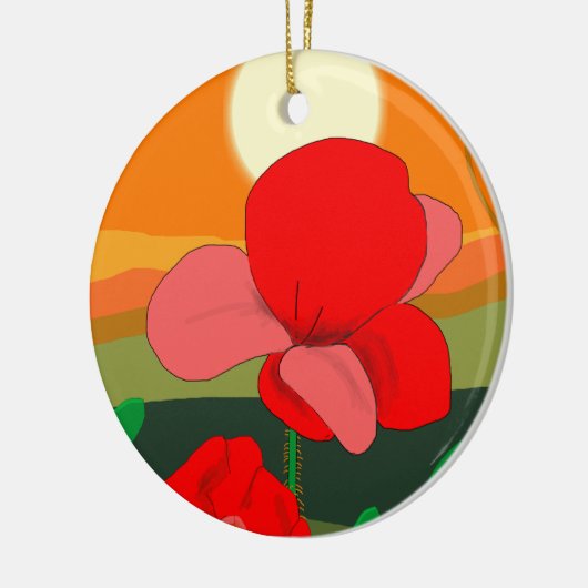 Poppie weide bij zonsondergang keramisch ornament (Links)
