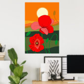 Poppie weide bij zonsondergang poster (Thuiskantoor)
