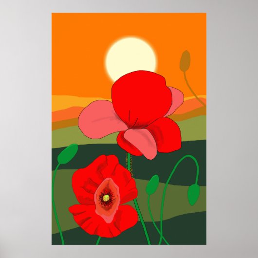 Poppie weide bij zonsondergang poster (Voorkant)