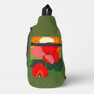 Poppie weide bij zonsondergang sling bag