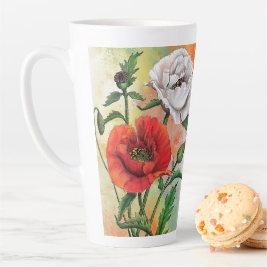Poppies blanches rouges Latte Mug (En situation)