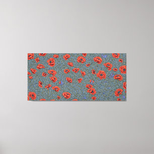 Poppies Blauwe Vlinders Canvas Afdruk
