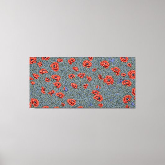 Poppies Blauwe Vlinders Canvas Afdruk (Voorkant)