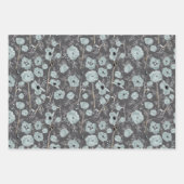 Poppies Blue Gray Gray Floral Pattern Inpakpapier Vel (Voorkant)