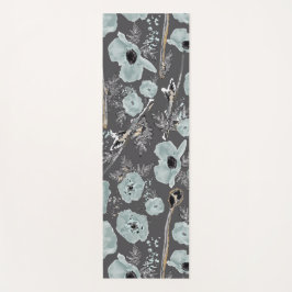 Poppies Blue Grey Charcoal Waterverf Flora Yogamat