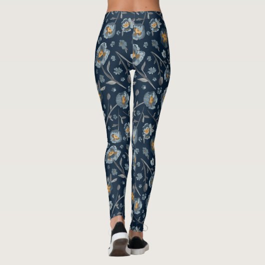 Poppies Charming Blue Gellow Poppy Floral Leggings (Achterkant)