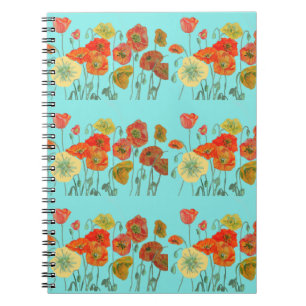 Poppies de pavot orange Fleurs florales Carnet Aqu