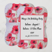Poppies de pavot rouge Floral Invitation 21e anniv (Devant / Derrière)