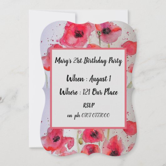 Poppies de pavot rouge Floral Invitation 21e anniv (Devant)