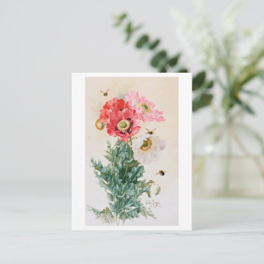 Poppies en bijen schilderen Briefkaart (Staand voorkant)