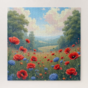 Poppies en Dahlia Field Legpuzzel