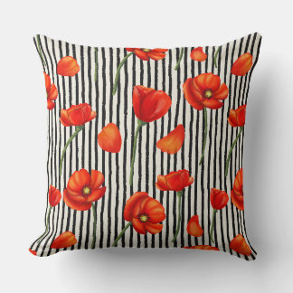 Poppies- en strepenpatroon kussen