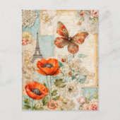 Poppies en vlinders met Eiffeltoren Feestdagenkaart (Voorkant)