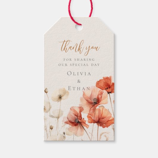Poppies en Wildbloemen Bruiloft Cadeaulabel (Voorkant)