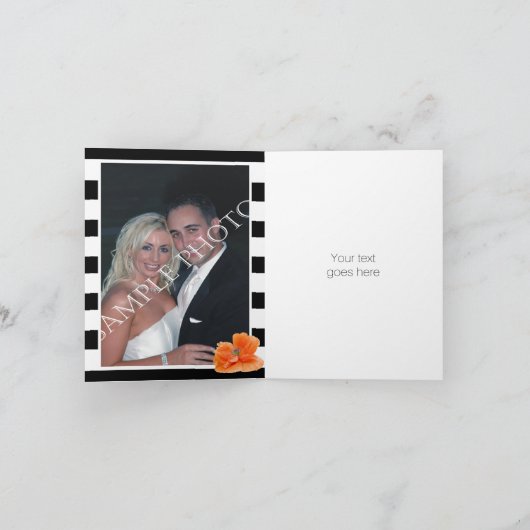 Poppies en zwarte witte strepen bruiloft Dank U Bedankkaart (Binnen)