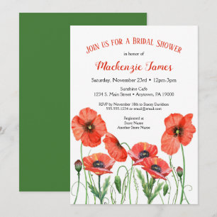 Poppies Floral Bridal Shower Waterverf Kaart