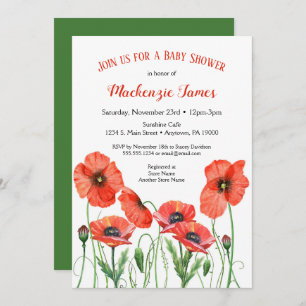 Poppies florales Baby shower Invitation Neutre