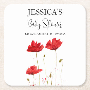 Poppies Flowers Poppy Baby shower Wildflower meisj Vierkante Kartonnen Onderzetter