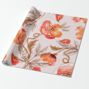 Poppies Flowers Seamless Pattern on a Beige Backgr Cadeaupapier