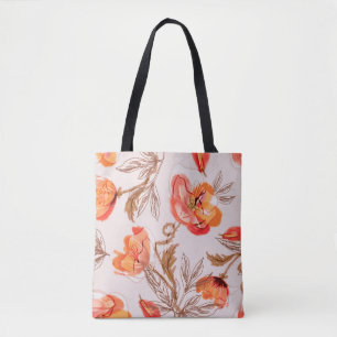 Poppies Flowers Seamless Pattern op een Beige Back Draagtas