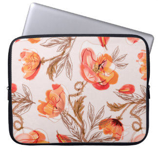 Poppies Flowers Seamless Pattern op een Beige Back Laptop Sleeve