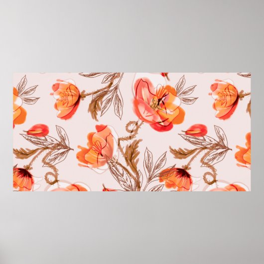 Poppies Flowers Seamless Pattern op een Beige Back Poster (Voorkant)