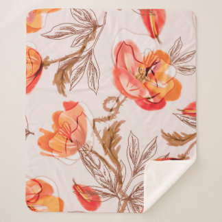 Poppies Flowers Seamless Pattern op een Beige Back Sherpa Deken