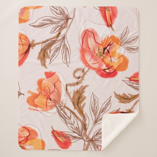 Poppies Flowers Seamless Pattern op een Beige Back Sherpa Deken (Voorkant)