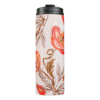 Poppies Flowers Seamless Pattern op een Beige Back Thermosbeker