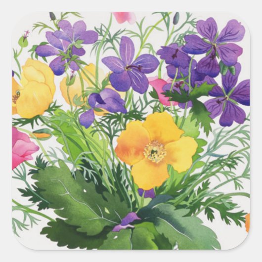 Poppies & Geraniums Vierkante Sticker (Voorkant)