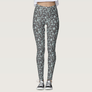 Poppies Grey Blue Black Waterverf Flowers Leggings
