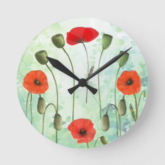 Poppies & groen ronde wandklok klok