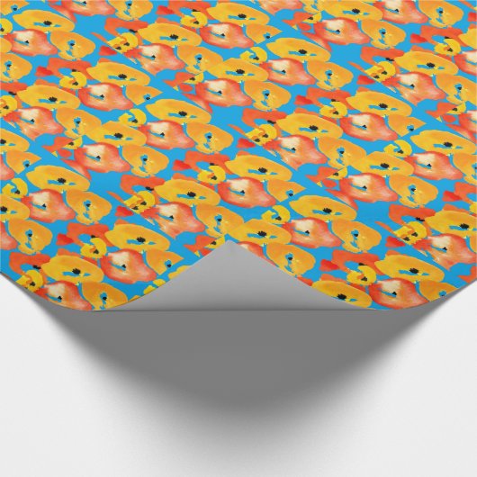 Poppies grote bloemkunst rood sinaasappel cadeaupapier (Hoek)