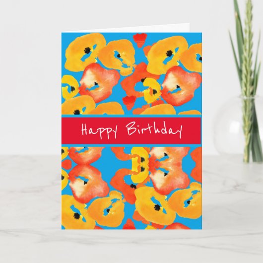 Poppies grote bloemkunst rood sinaasappel kaart (Voorkant)