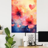 Poppies & Hearts – Romantisch Waterverf Art Poster (Thuiskantoor)