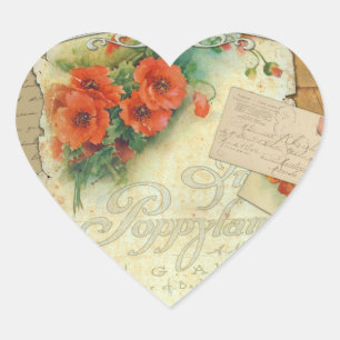 Poppies Herinneringen en Frans Script Hart Sticker