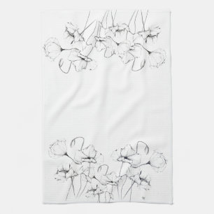 Poppies Ink Sketch Kitchen Towel Theedoek