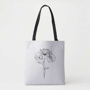 Poppies Minimalistische kunst lijn tekening Draagtas