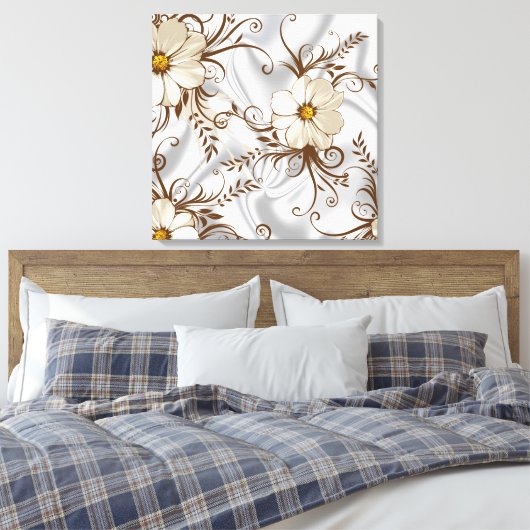 Poppies op Satijn Stretched Canvas Print (Insitu (Slaapkamer))