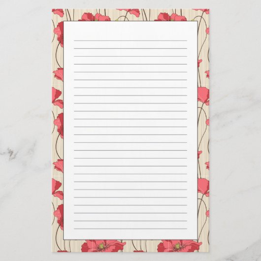 Poppies Patroon Retro Briefpapier (Voorkant)