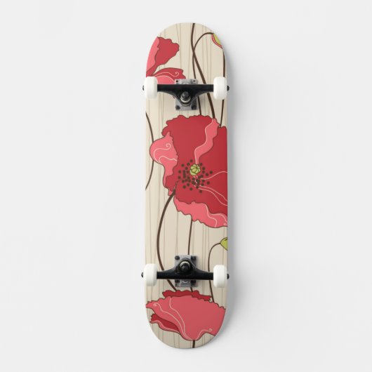 Poppies Patroon Retro Skateboard (Voorkant)